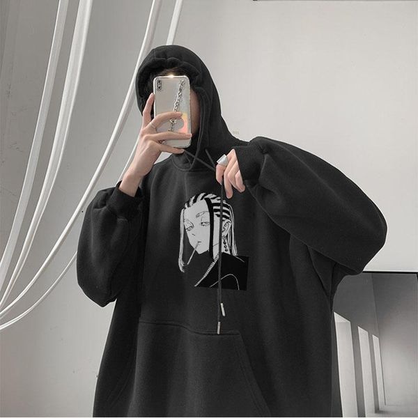 

men's hoodies & sweatshirts men anime tokyo revengers oversize long sleeve pullover harajuku streetwear plus size, Black