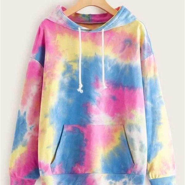 

fashion hoodies women's long sleeve color tie dye printed sweater in autumn 2021, Black