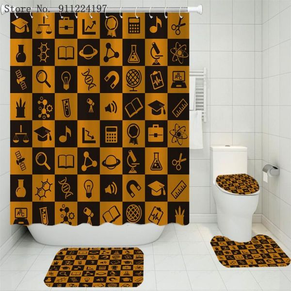 

shower curtains 3/4pcs 3d science lab waterproof curtain set with bathroom anti-slip carpet toilet lid cover bath mat decor