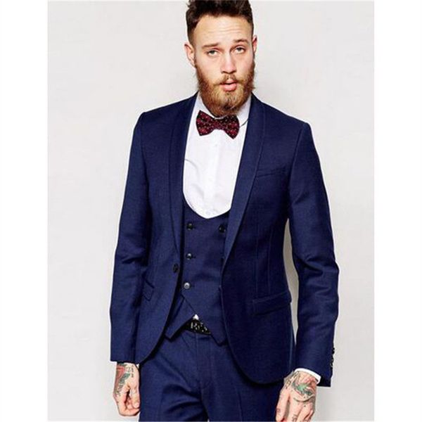 

men's suits & blazers godfather shawl male jacket groom suit dark blue blazer wedding 3 man, White;black