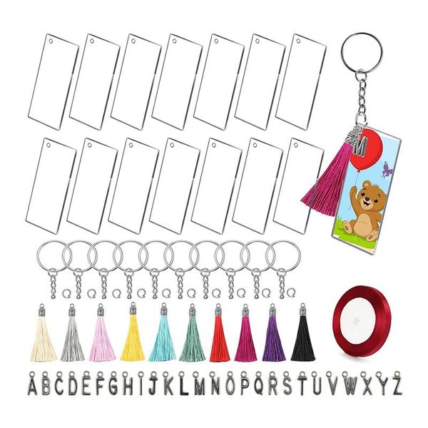 

keychains acrylic blank,rectangle discs christmas ornaments, colorful tassels decorations for diy projects and crafts, Silver