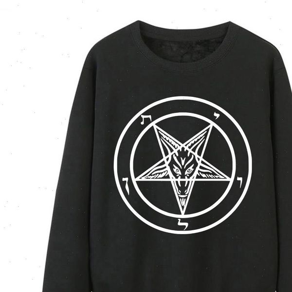 

pullover sell spring winter womens hoodie pentagram gothic occult satan print, Black