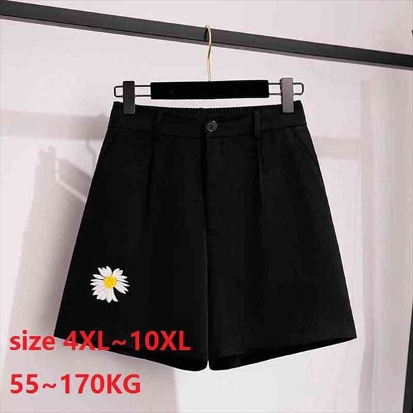

plus size 7xl 8xl women short 9xl 10xl 100kg 150kg 170kg high waist flower embroidery ladys loose comfortable breeches casual, White;black