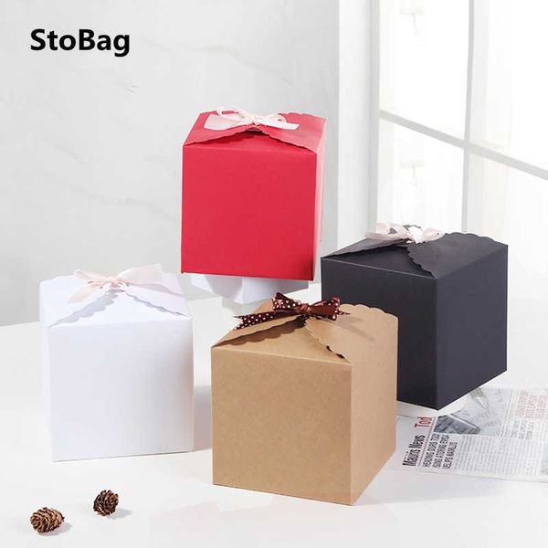 StoBag 6pcs / Lot Candy Cookies Packaging Paper Box Anniversaire Party Bbaby Shower Regalo fatto a mano Favore Addensare Eco-friendly 210602