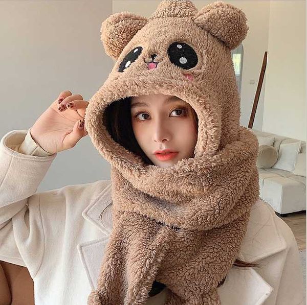 

little bear scarf female winter hat one lovely lamb cashmere thickened warm neck protection girl embroidered, Blue;gray