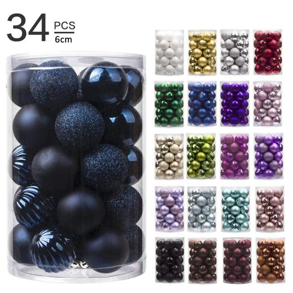 

party decoration 34pcs/lot color 6cm/2.4inch christmas tree ball hang ornaments shiny bauble for home house bar