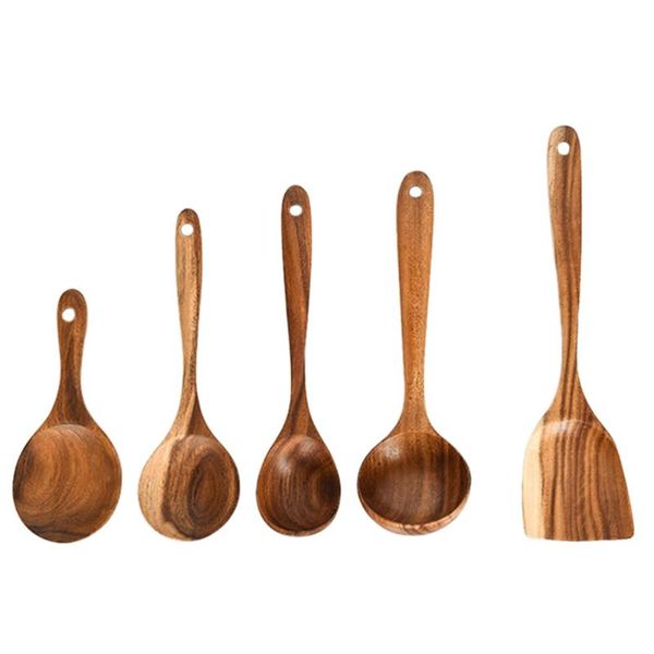 

spoons 1 set 5pcs wood cutlery non-stick spatulas soup scoops (coffee)