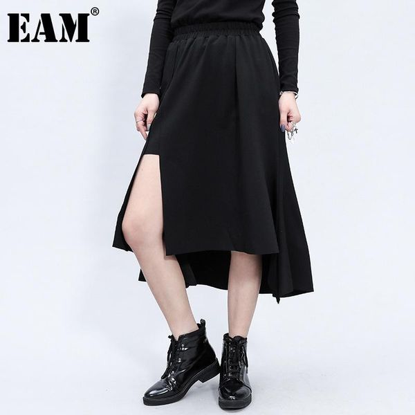 

[eam] high elastic waist black vent split irregular temperament half-body skirt women fashion tide spring autumn 2021 1z324 skirts