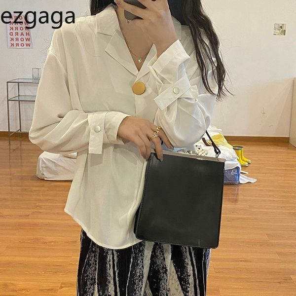 

ezgaga vintage women blouse long sleeve spring all-match solid loosr button elegant korean female shirts streetwear 210430, White