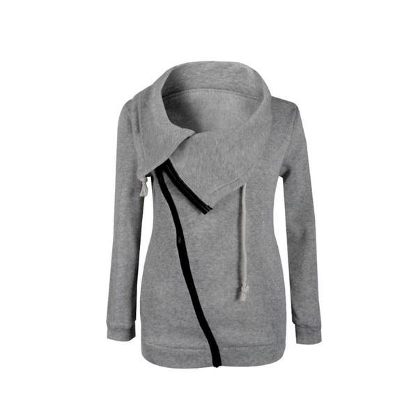 

women's jackets qa424 women turn-down collar sweatshirt coat autumn winter askew zipper fashion jacket casual style, Black;brown
