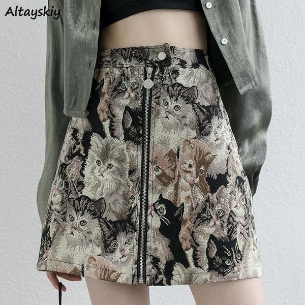 

skirts women animals embroidery designer stylish a-line streetwear cool girls loose large size s-2xl retro females skirt, Black