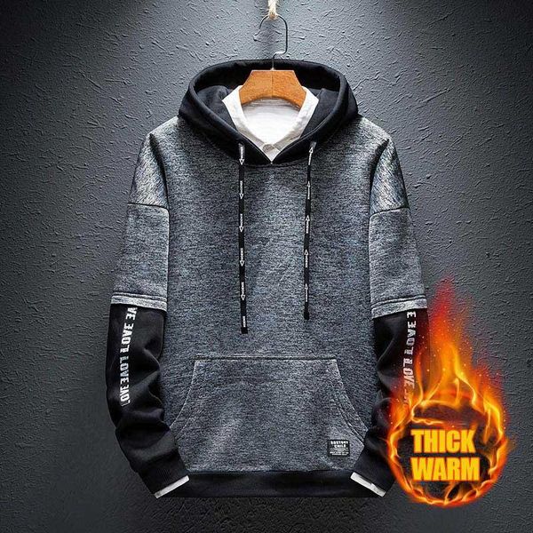 

men's hoodies & sweatshirts harajuku sweartshirt men casual spring autumn fleece warm hoodie male patchwork long sleeve pullover hooded, Black