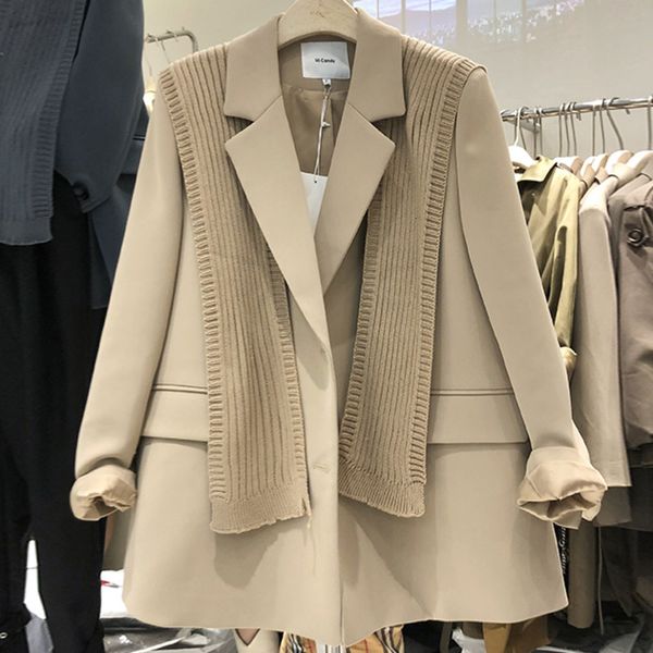 

women's suits & blazers [ewq] outono inverno feminino turn-down colarinho de manga comprida blazer casaco Ãºnico breasted solto terno mi, White;black