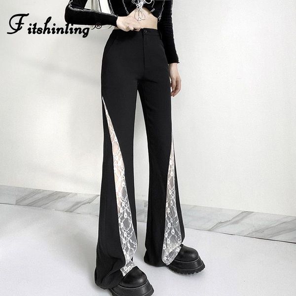 

women's pants & capris fitshinling lace patchwork wide leg women gothic dark fashion high waist flare trouse grunge punk slim jogger fe, Black;white