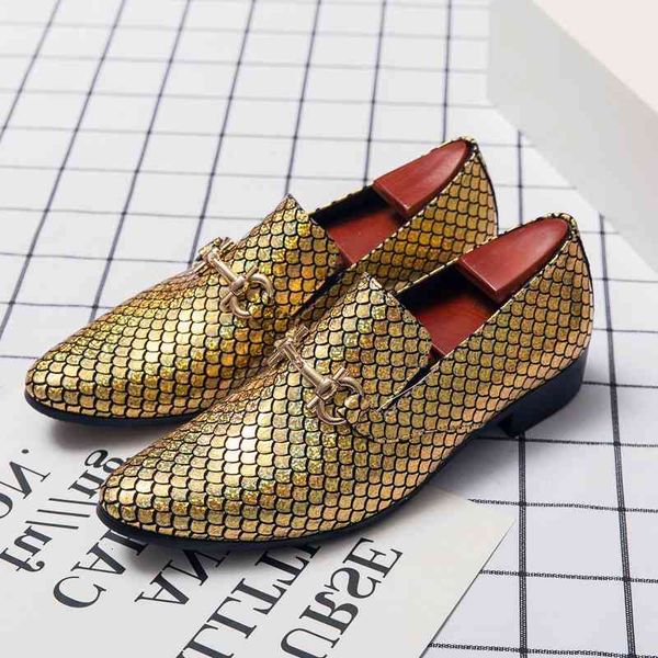 

dress shoes british men pointed gold silver fish scales pattern mlae wedding homecoming prom oxfords sapato social masculino mhnz, Black