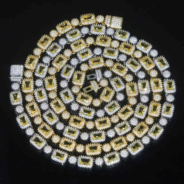 Высококачественная цепь Prong Set Solitaire желтый CZ Tennis цепь ожерелье мужчины со льдом из Bling Crystal Charm Hip Hop мода ювелирные изделия X0509