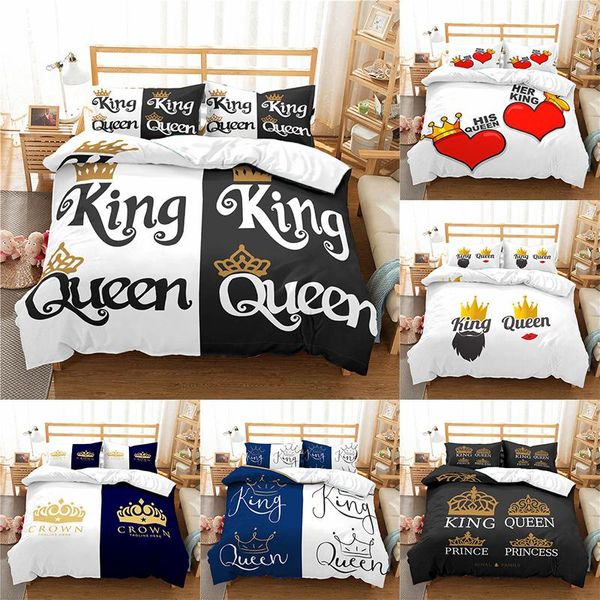 

bedding sets home textile luxury 3d crown king  couple print 2/3pcs comfortable duvet cover pillowcase single eu/us/au size
