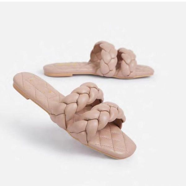 

sandals women summer slipper fashion pu leather weave flats slide sweet leisure outdoor slippers for ladies, Black