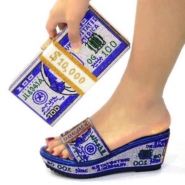 

dress shoes 2021 royal blue wedge high heel and purse bag set ladies pumps matching with handbag slippers sac cr191 height 7.5cm, Black