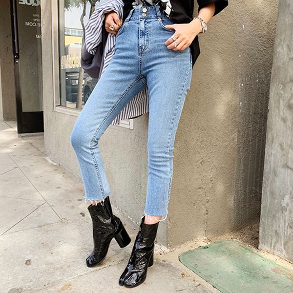 

jeans high waist ny woman korean style slim mom jeans boyfriend femme streetwear casual ladies pantalones elegant a9cr mge5, Blue