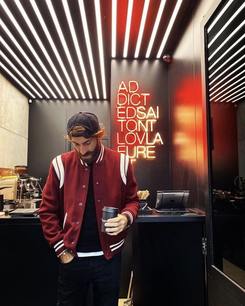 

downs novedad de2021 chaqueta bomber informal algodn manga corta con cuello uniforme bisbol de star otoo e invierno, Black