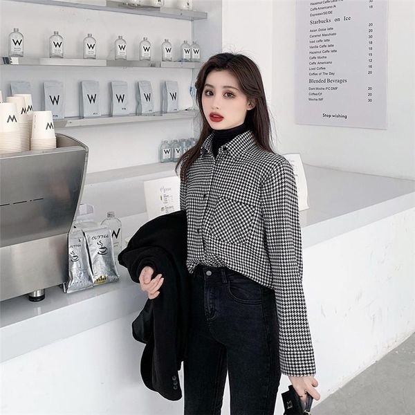 

fashion temperament retro spring women's loose casual plaid shirt blouses & shirts, White
