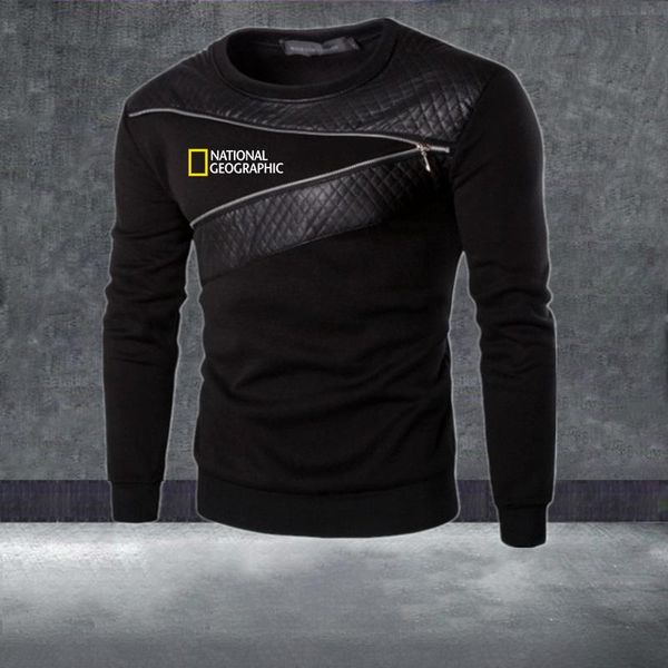 

men's hoodies & sweatshirts spring explore print men handsome comfortable chest zipper sweatshirt chic pullover customiz, Black
