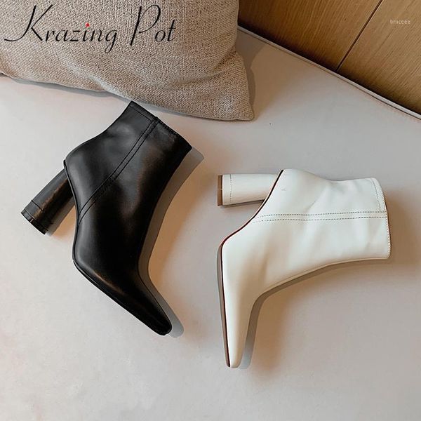 

boots krazing pot fashion cow leather zipper handmade all-match round toe winter shoes brand office lady concise dress ankle l361, Black