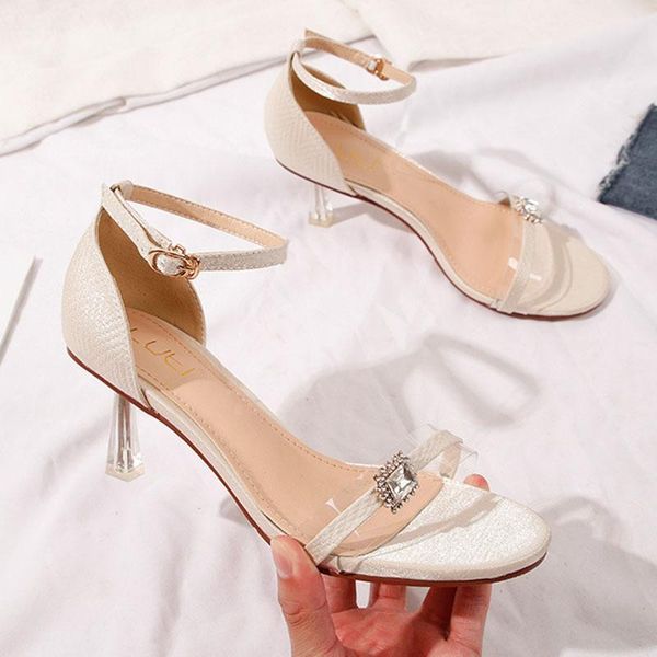 

dress shoes crystal buckle belt gladiator modern sandals women 2021 slippers cover heels summer clear thin high sandalias 34-43, Black