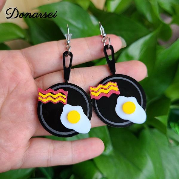

donarsei creative saucepan fried egg acrylic drop earrings for women funny steak dangle gift & chandelier, Silver