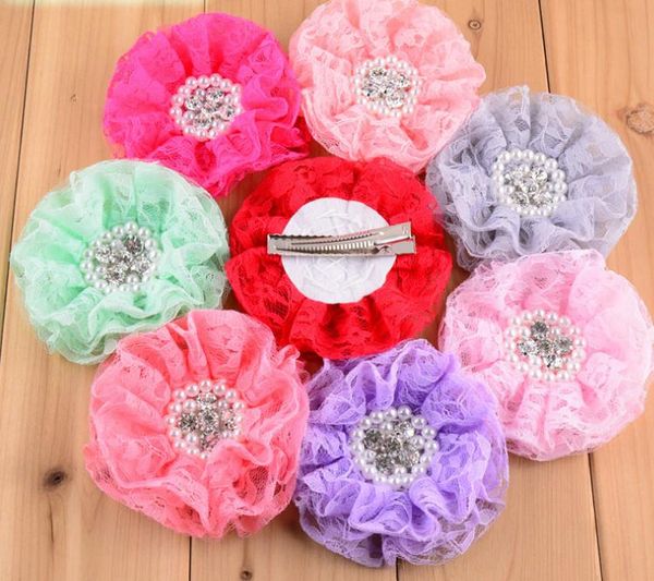 

2021 3.5" beaded chiffon lace flowers matching rhinestones layered beaded fabric flowers diy crafting handmade accessory 32pcs/lot, Slivery;white
