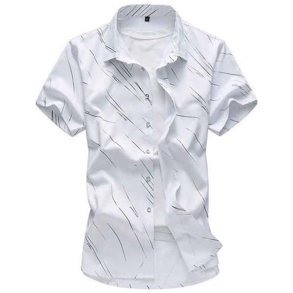 

mens pattern stripe shirt 2021 summer men fashion short sleeve slim fit shirts social formal plus size 6xl 7xl men's casual, White;black