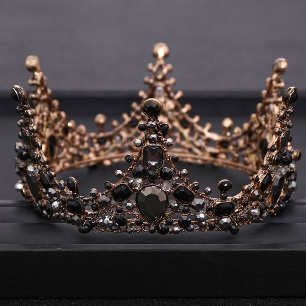 

vintage baroque black rhinestone crystal crown bridal tiara queen round crown princess headdress wedding hair accessories giftdio chan conta, Golden;white