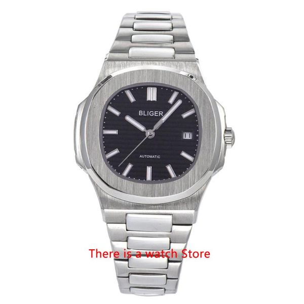 

wristwatches 40mm automatic mechanical watch men square case auto date sapphire glass luminous wristwatch, Slivery;brown