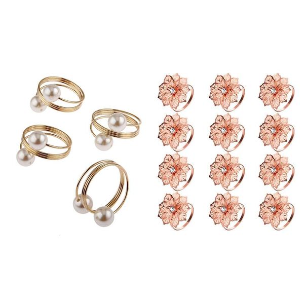 

napkin rings 12pcs pearl buckle hoop holder with and hollow out flower