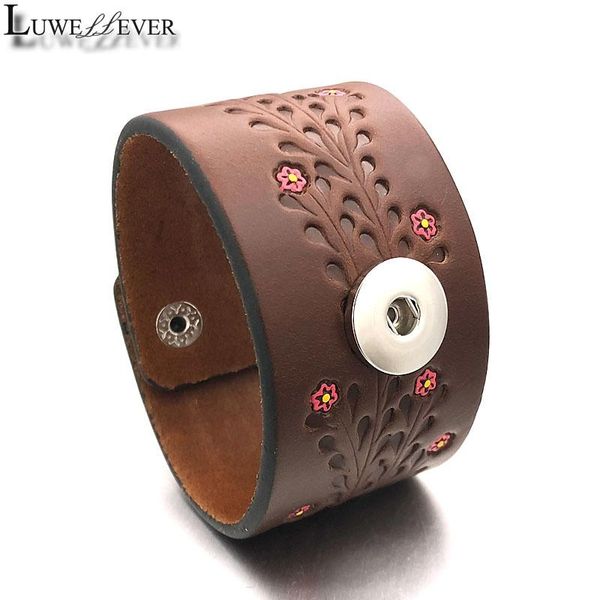 

charm bracelets punk flower bracelet 127 interchangeable really genuine leather 18mm snap button bangle jewelry for women men gift 23cm, Golden;silver
