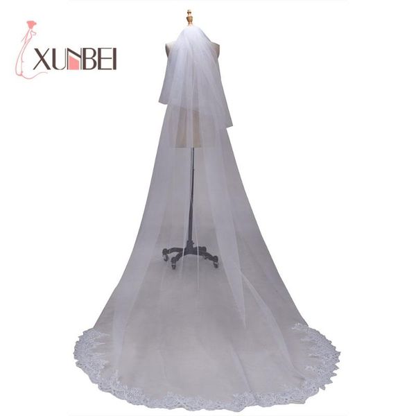 

bridal veils veu de noiva 3m ivory white long wedding with comb sequined applique edge accessories, Black