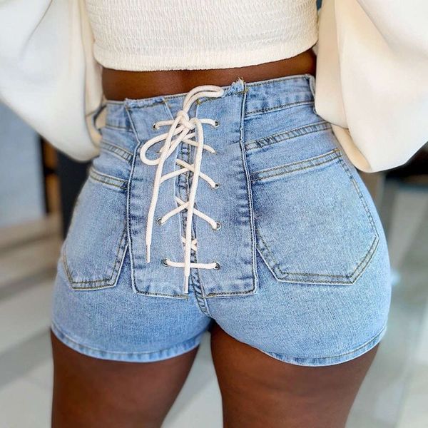 

freitsha hip wrap lace up wash shorts, Blue