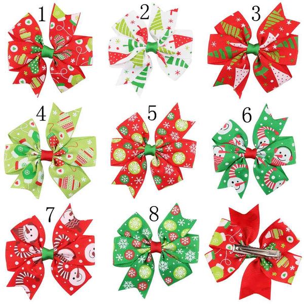 

new christmas hair clip baby girl colorful ribbons bow fashion hairpins hairgrips baby accessories 8 colors hc046, Slivery;white