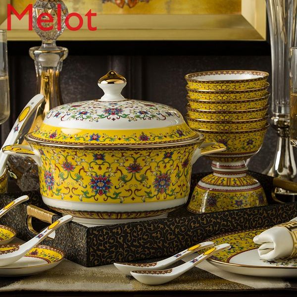 

light luxury dishes set home jingdezhen chinese bone china enamel tableware creative phnom penh ceramic bowls