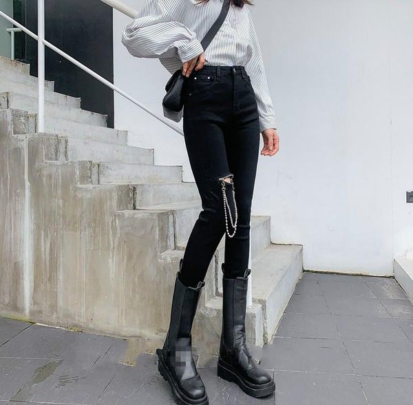 

women's pants & capris autumn fashion gothic black up skinny trousers zipper rivet patchwork women streetwear punk pencil rock, Black;white