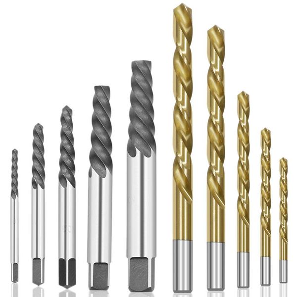 

hand tools 10pcs cobalt left drill bit set + broken bolt damaged screw extractor