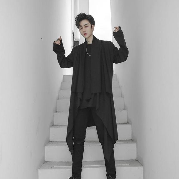 

men's t-shirts korean fashion shawl long brand loose t-shirt, White;black