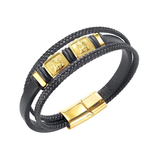 

tennis jewelry men's leather bracelet personalized multi-layer buddha, Golden;silver