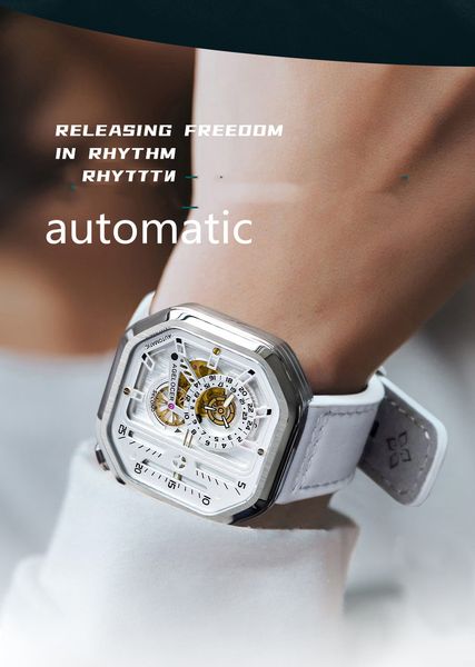 

hipping automatic lady watch luminous leather strap, Slivery;brown