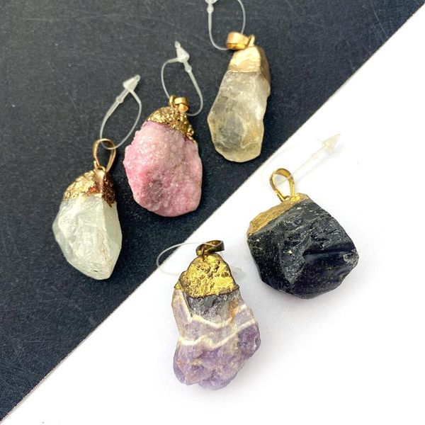 

charms irregular pendant necklace natural stone material jewelry multi-color electroplating diy handmade accessories, Bronze;silver