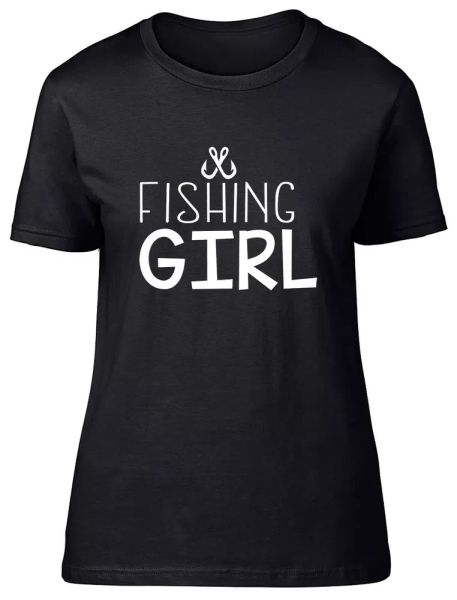 

fishing girl fitted womens ladies t shirt, White;black