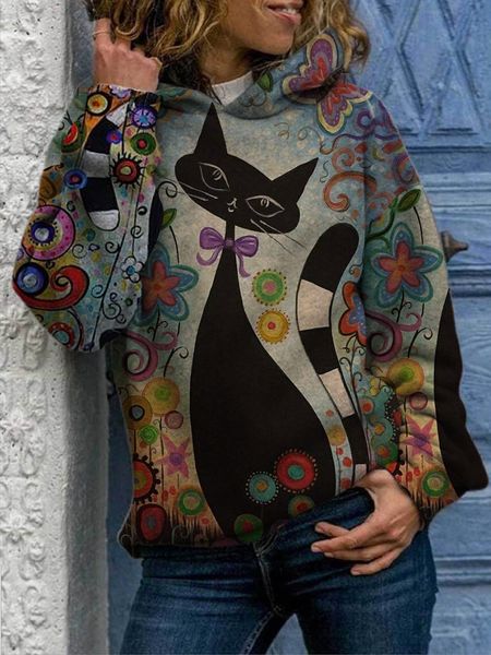 

2021 fashion women's printed cat sweater (total seri), Black