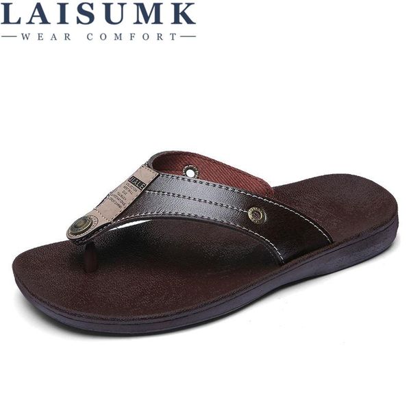 

slippers laisumk arrival summer cool men flip flops british style boardered beach sandals non-slide male zapatos hombre, Black