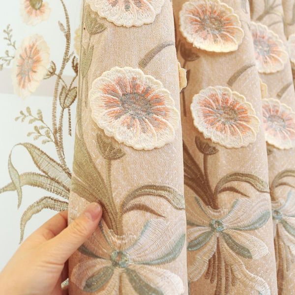 

curtain & drapes chinese floral embroidered for living room bedroom embossed chenille velvet bay window treatment js189c